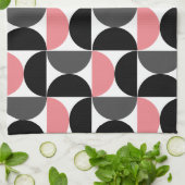 ミッドセンチュリーモダンピンク白黒 キッチンタオル (折り畳み)