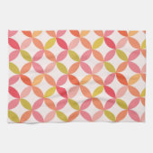 ミッドセンチュリーモダンピンク赤オレンジ色の円 キッチンタオル (横)