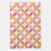 ミッドセンチュリーモダンピンク赤オレンジ色の円 キッチンタオル (縦)