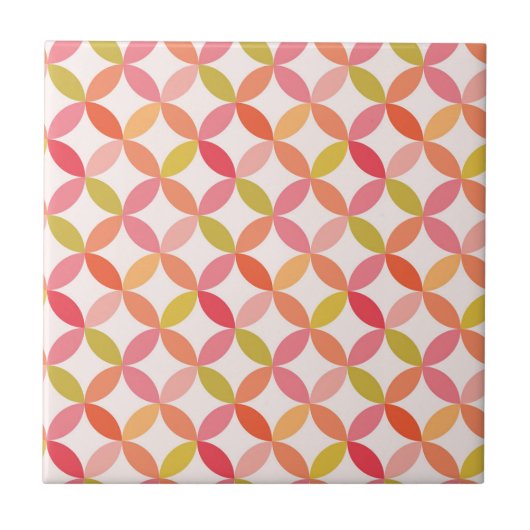 ミッドセンチュリーモダンピンク赤オレンジ色の円 タイル (正面)