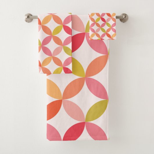 ミッドセンチュリーモダンピンク赤オレンジ色の円 バスタオルセット (インサイチュ)