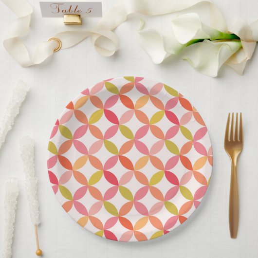 ミッドセンチュリーモダンピンク赤オレンジ色の円 ペーパープレート (ウェディング)