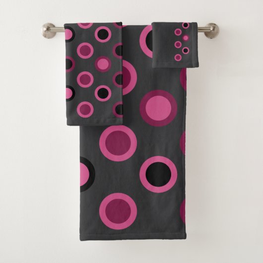 ミッドセンチュリーモダンピンク、黒と灰色のドット バスタオルセット (インサイチュ)