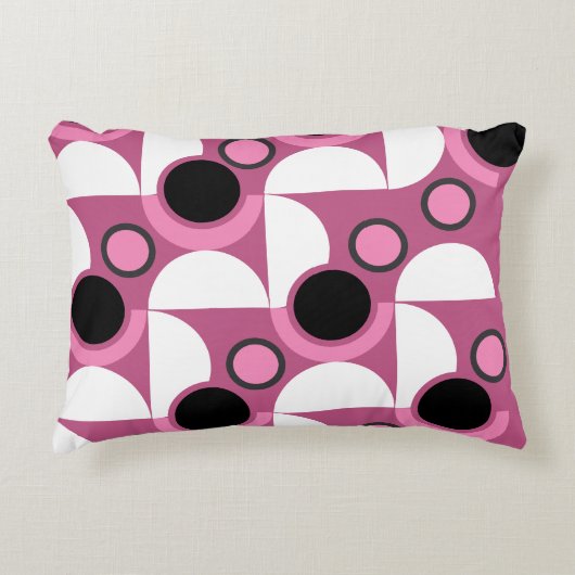 ミッドセンチュリーモダンピンク、黒と灰色 アクセントクッション (正面)