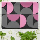 ミッドセンチュリーモダンピンク、黒と灰色 キッチンタオル (折り畳み)