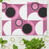 ミッドセンチュリーモダンピンク、黒と灰色 キッチンタオル (折り畳み)