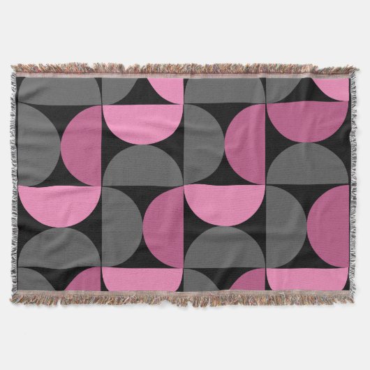 ミッドセンチュリーモダンピンク、黒と灰色 スローブランケット (正面)