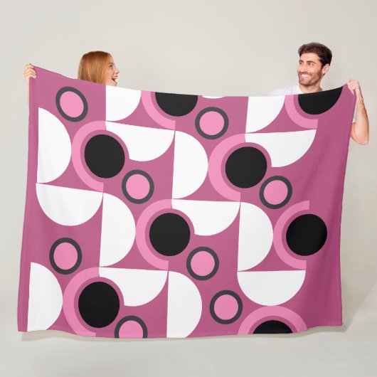 ミッドセンチュリーモダンピンク、黒と灰色 フリースブランケット (インサイチュ)