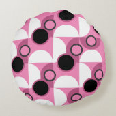 ミッドセンチュリーモダンピンク、黒と灰色 ラウンドクッション (裏面)