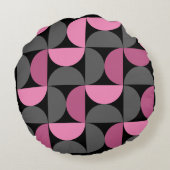 ミッドセンチュリーモダンピンク、黒と灰色 ラウンドクッション (裏面)