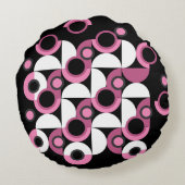 ミッドセンチュリーモダンピンク、黒と灰色 ラウンドクッション (裏面)