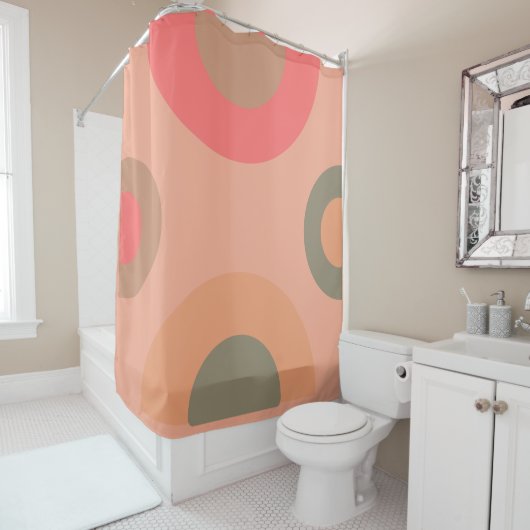 ミッドセンチュリーモダンピーチとオリーブ シャワーカーテン (インサイチュ)