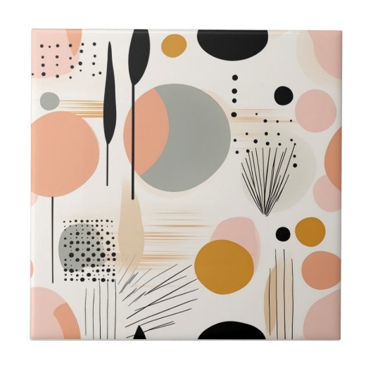 ミッドセンチュリーモダンピーチ金ゴールド抽象芸術 タイル (正面)