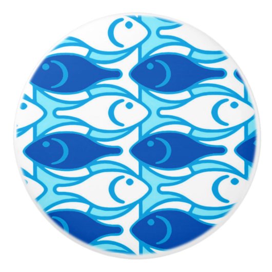 ミッドセンチュリーモダンフィッシュ、コバルトブルー セラミックノブ (正面)