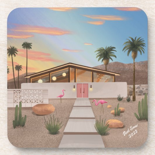 ミッドセンチュリーモダンフラミンゴハウスセット コースター (正面)