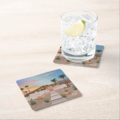 ミッドセンチュリーモダンフラミンゴハウス スクエアペーパーコースター (インサイチュ)