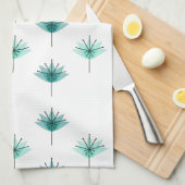 ミッドセンチュリーモダンフラワーズターコイズ キッチンタオル (四つ折り)