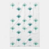 ミッドセンチュリーモダンフラワーズターコイズ キッチンタオル (縦)