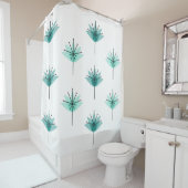 ミッドセンチュリーモダンフラワーズターコイズ シャワーカーテン (インサイチュ)