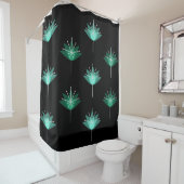 ミッドセンチュリーモダンフラワーズブラックターコイズ シャワーカーテン (インサイチュ)