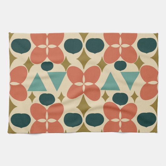 ミッドセンチュリーモダンフラワーダイヤモンドイエロー キッチンタオル (横)