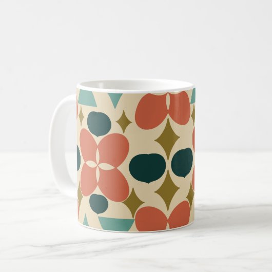 ミッドセンチュリーモダンフラワーダイヤモンドイエロー コーヒーマグカップ (正面左)