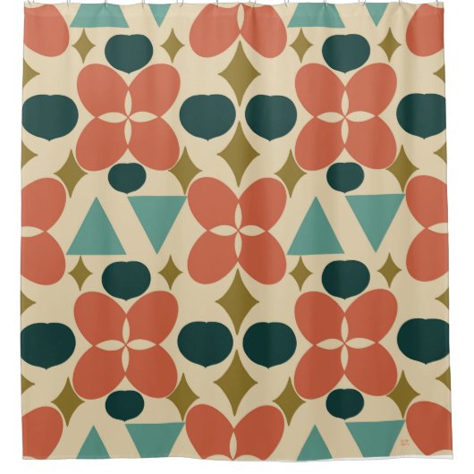 ミッドセンチュリーモダンフラワーダイヤモンドイエロー シャワーカーテン (正面)