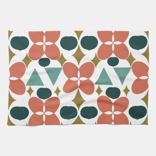 ミッドセンチュリーモダンフラワーダイヤモンドパターン キッチンタオル (横)