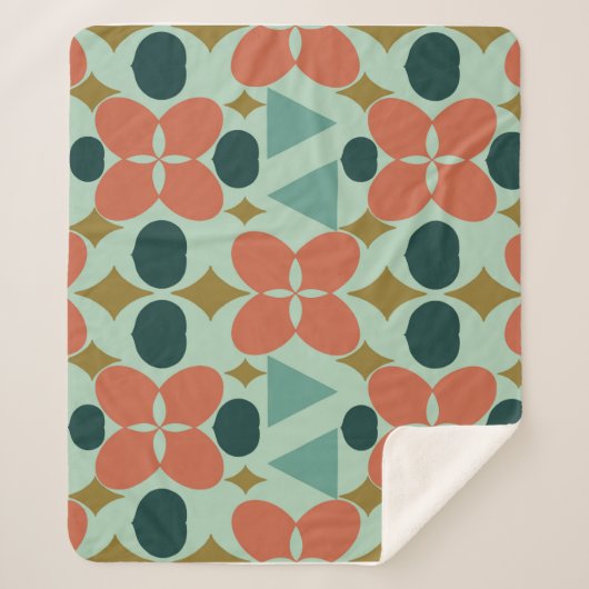 ミッドセンチュリーモダンフラワーダイヤモンドミント シェルパブランケット (正面)