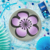 ミッドセンチュリーモダンフラワー – 紫、黒、グレー ペーパープレート (パーティー)