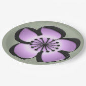 ミッドセンチュリーモダンフラワー – 紫、黒、グレー ペーパープレート (アングル)