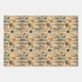 ミッドセンチュリーモダンフローラオレンジブルーサークル線 ラッピングペーパーシート (正面)
