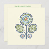 ミッドセンチュリーモダンフローラノートカード（青） ノートカード (正面/裏面)