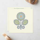 ミッドセンチュリーモダンフローラノートカード（青） ノートカード (正面/裏面インサイチュ)