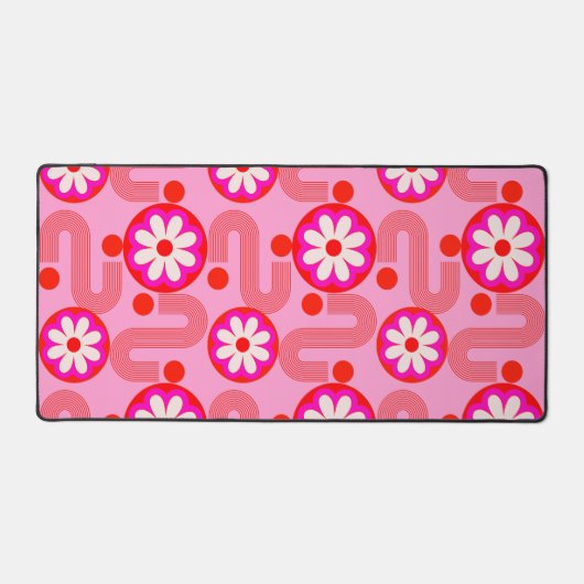 ミッドセンチュリーモダンフローラルパターンピンクレトロ デスクマット (正面)