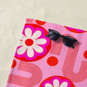 ミッドセンチュリーモダンフローラルパターン名ピンク ビーチタオル (インサイチュ)