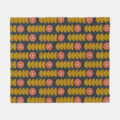 ミッドセンチュリーモダンフローラ金ゴールドネイビーパターン フリースブランケット (正面(横))