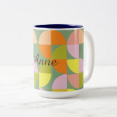 ミッドセンチュリーモダンブライトカラフルフレッシュ幾何学模様 ツートーンマグカップ (正面右)