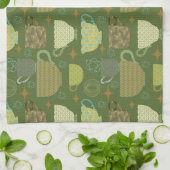 ミッドセンチュリーモダンブライトグリーンティーカップ キッチンタオル (折り畳み)