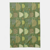 ミッドセンチュリーモダンブライトグリーンティーカップ キッチンタオル (縦)