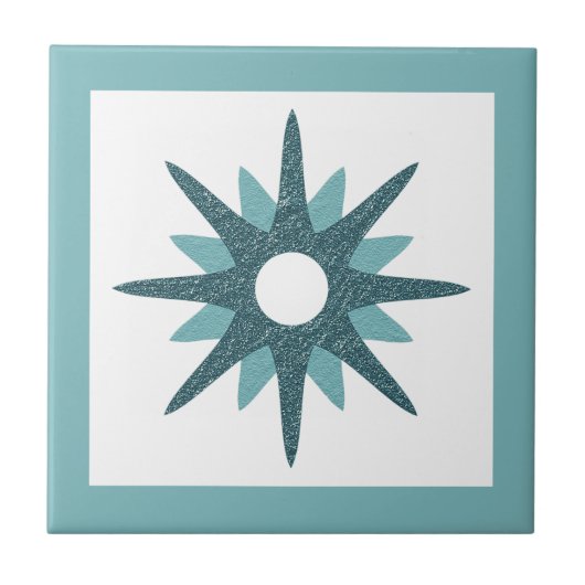 ミッドセンチュリーモダンブライトターコイズスターバスト タイル (正面)