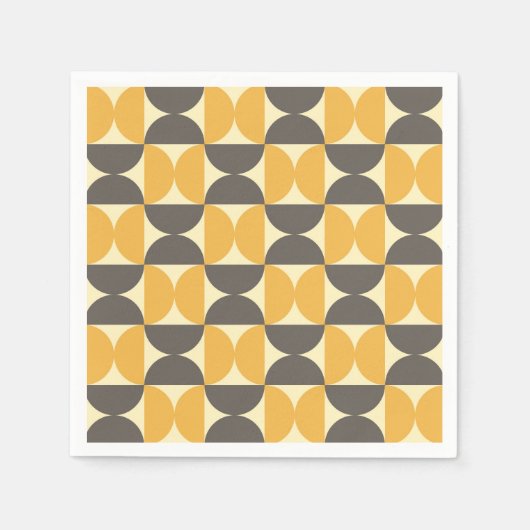 ミッドセンチュリーモダンブラウンと金ゴールドパターン スタンダードカクテルナプキン (正面)