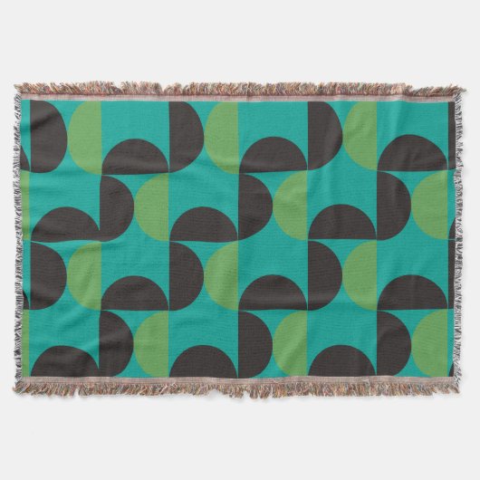 ミッドセンチュリーモダンブラウングリーンとターコイズ スローブランケット (正面)
