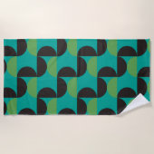 ミッドセンチュリーモダンブラウングリーンとターコイズ ビーチタオル (正面)