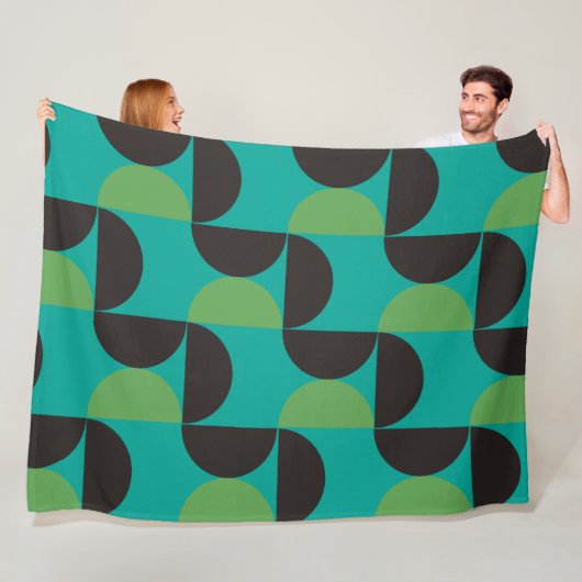 ミッドセンチュリーモダンブラウングリーンとターコイズ フリースブランケット (インサイチュ)