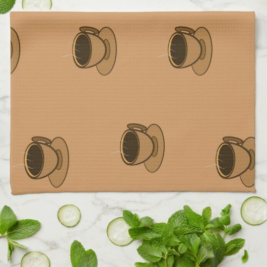 ミッドセンチュリーモダンブラウンコージーコーヒーカップ キッチンタオル (折り畳み)