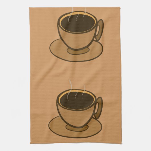 ミッドセンチュリーモダンブラウンコージーコーヒーカップ キッチンタオル (縦)