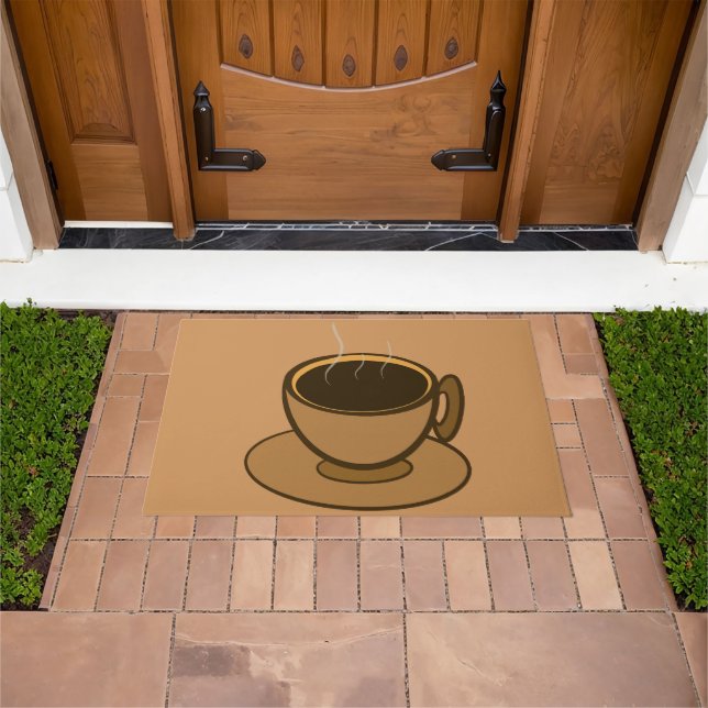 ミッドセンチュリーモダンブラウンコージーコーヒーカップ ドアマット (室外)