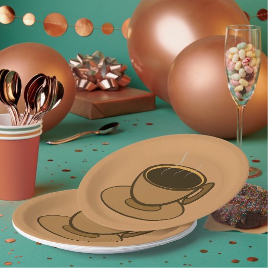 ミッドセンチュリーモダンブラウンコージーコーヒーカップ ペーパープレート (複数)