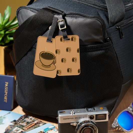 ミッドセンチュリーモダンブラウンコージーコーヒーカップ ラゲッジタグ (正面&裏面)